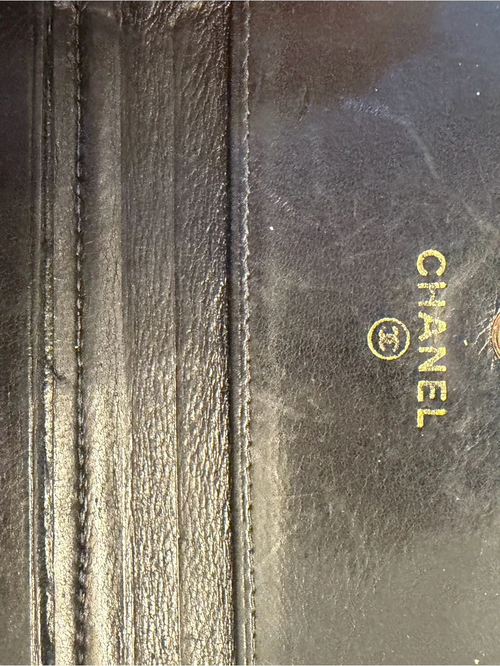 CHANEL Black Pebbled Leather Compact Wallet